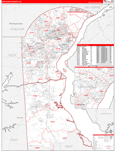 New Castle County, DE Zip Code Wall Map